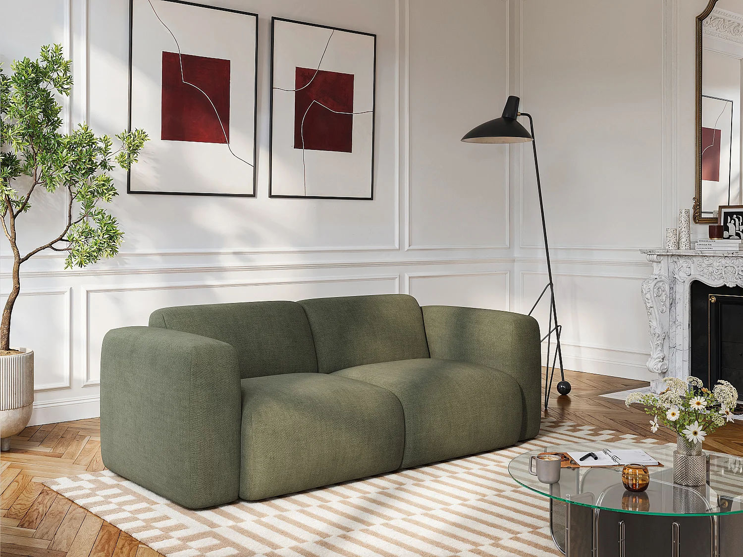 Canapé 3 places en tissu chiné vert POGNI de Maison Céphy