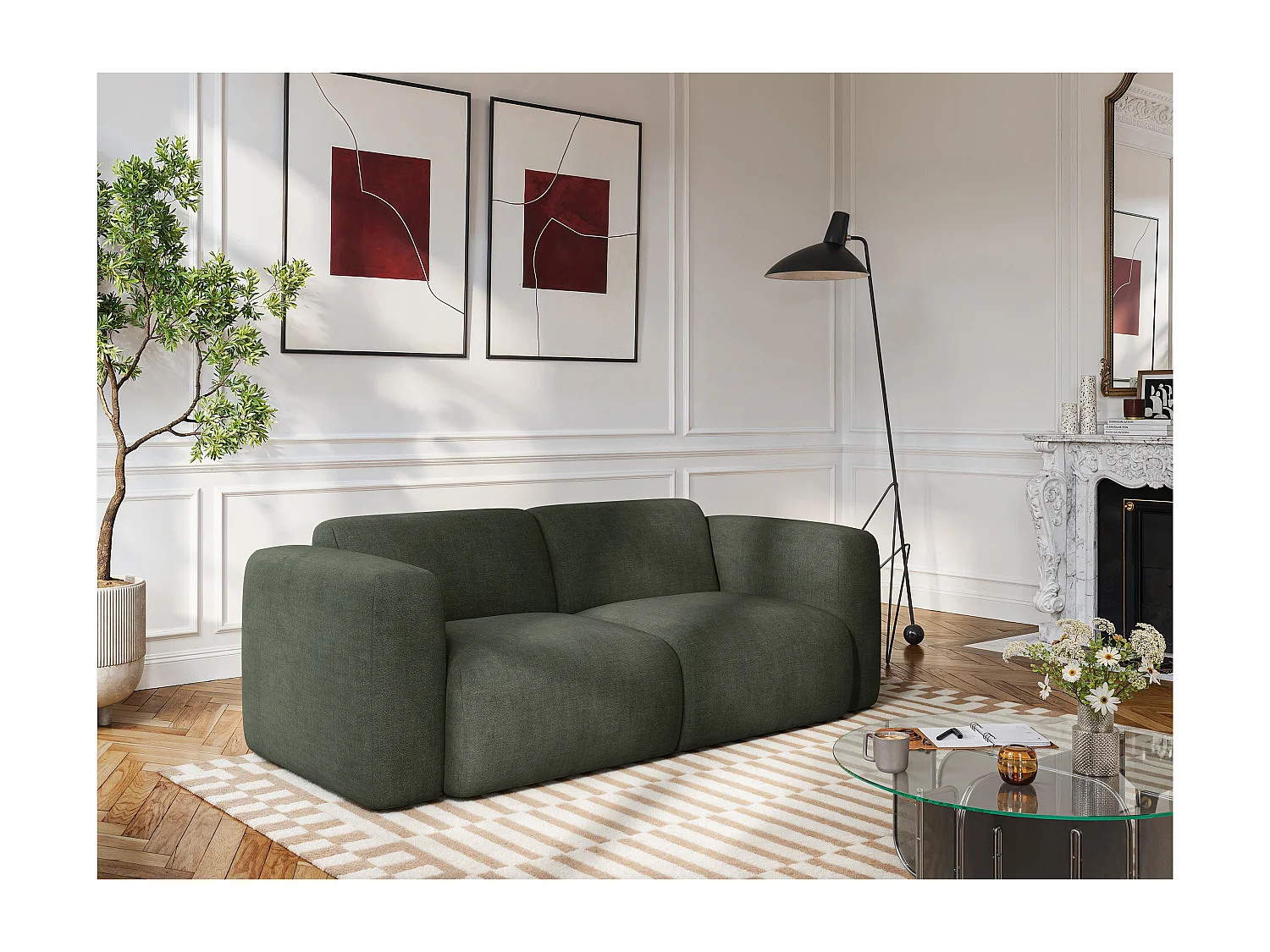 Canapé 3 places en tissu vert POGNI de Maison Céphy