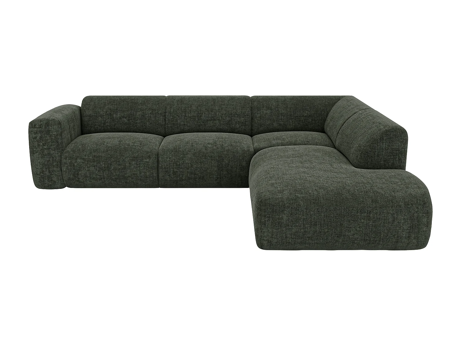 Grand canapé d'angle droit avec dossier méridienne en tissu chiné vert POGNI de Maison Céphy