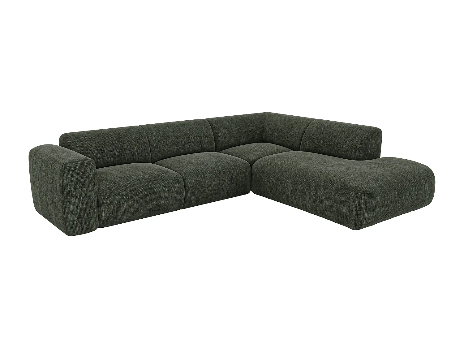 Grand canapé d'angle droit avec dossier méridienne en tissu chiné vert POGNI de Maison Céphy