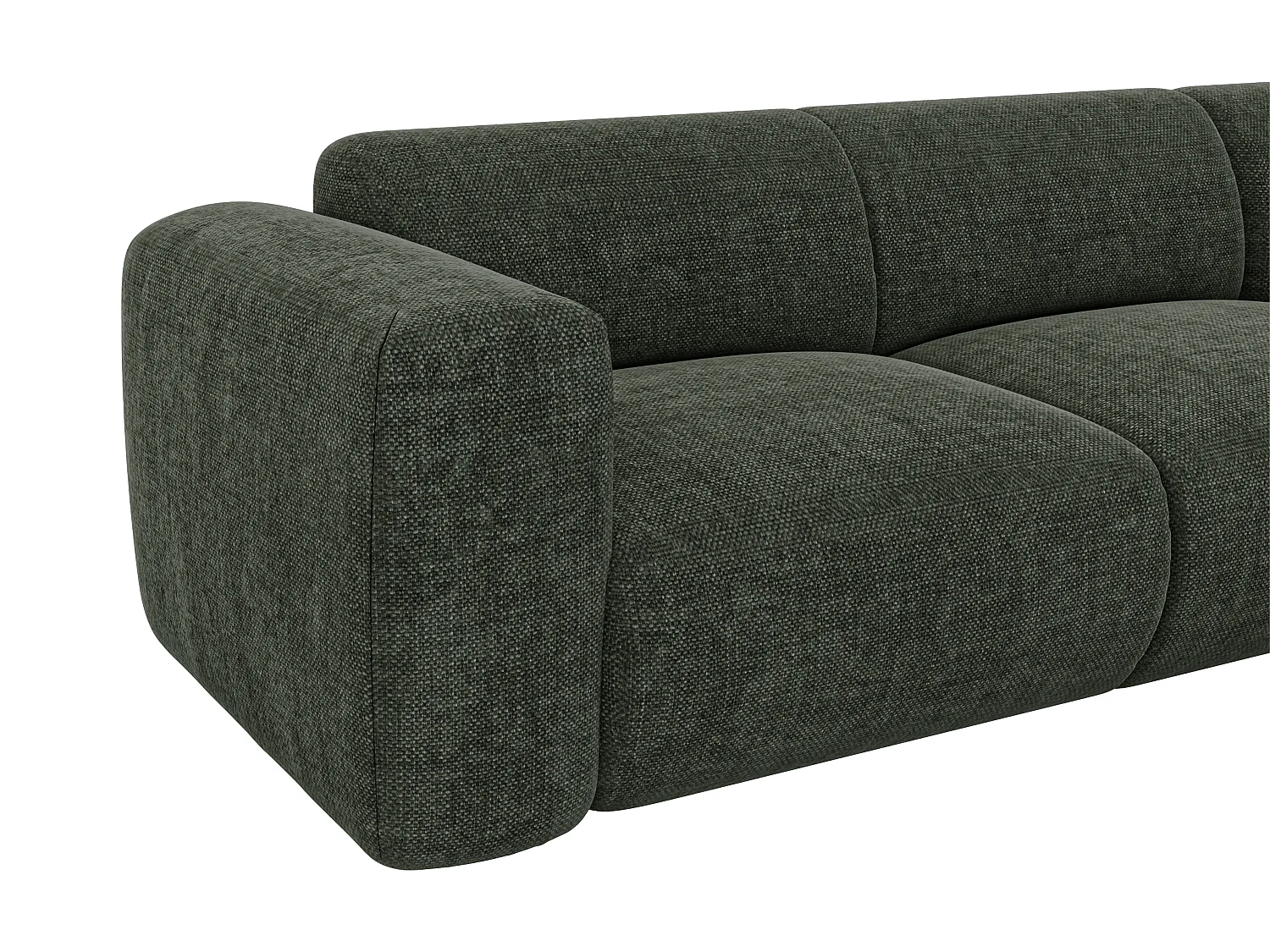 Grand canapé d'angle droit avec dossier méridienne en tissu chiné vert POGNI de Maison Céphy