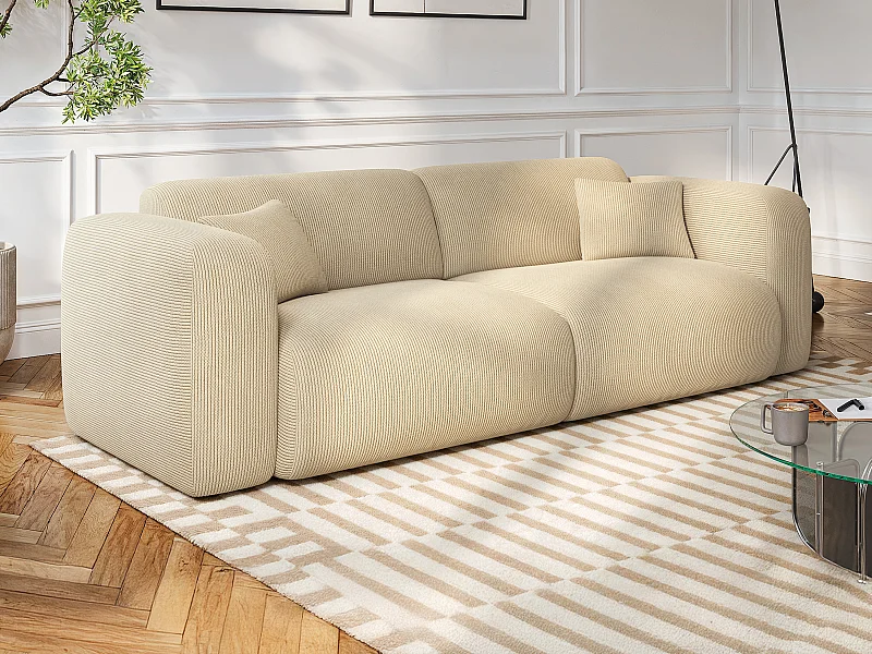 Canapé 4 places convertible en velours côtelé fines côtes beige POGNI de Maison Céphy