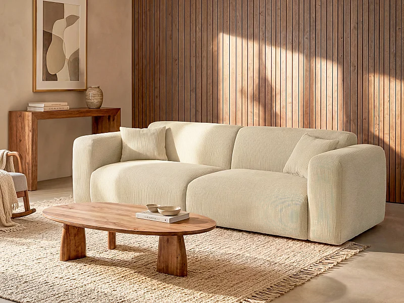 Canapé 4 places convertible en velours côtelé fines côtes beige POGNI de Maison Céphy