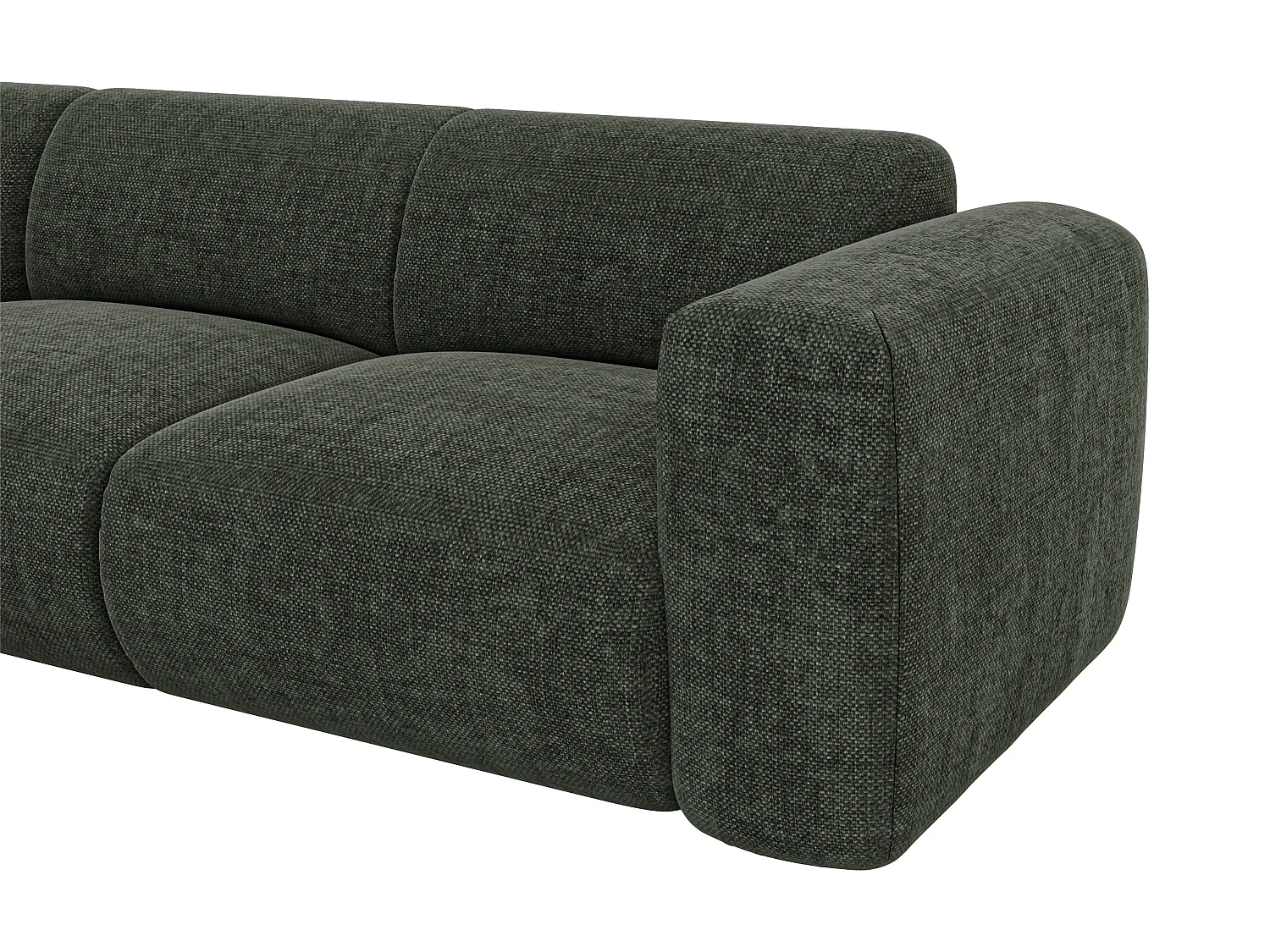 Grand canapé d'angle gauche avec dossier méridienne en tissu chiné vert POGNI de Maison Céphy