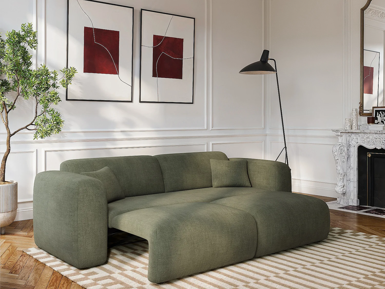 Canapé 4 places convertible en tissu chiné vert POGNI de Maison Céphy