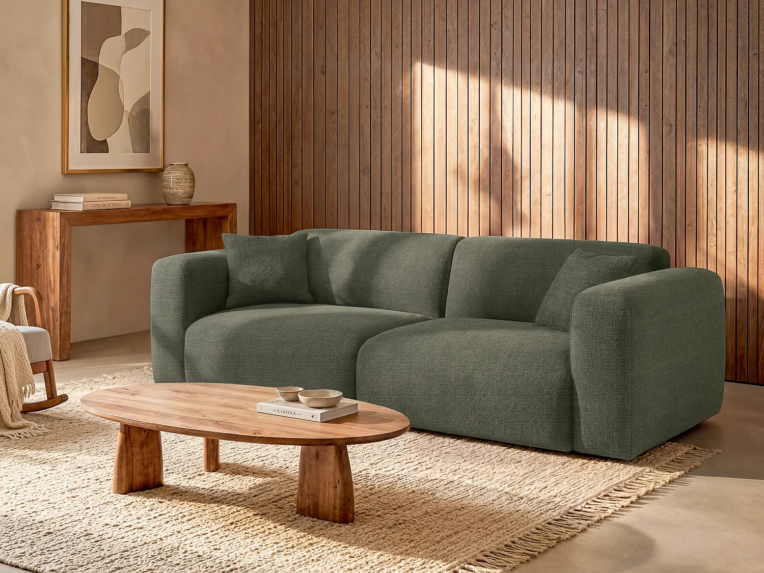 Canapé 4 places convertible en tissu vert POGNI de Maison Céphy