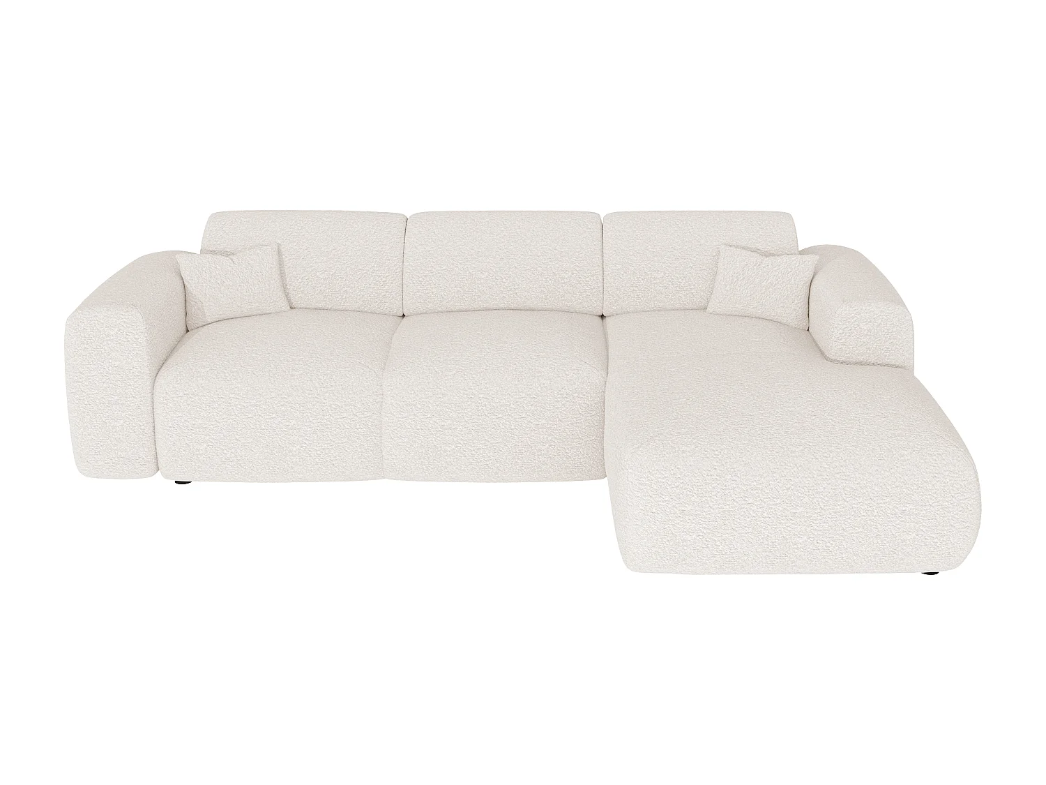 Grand canapé d'angle droit convertible en tissu bouclette blanc POGNI de Maison Céphy