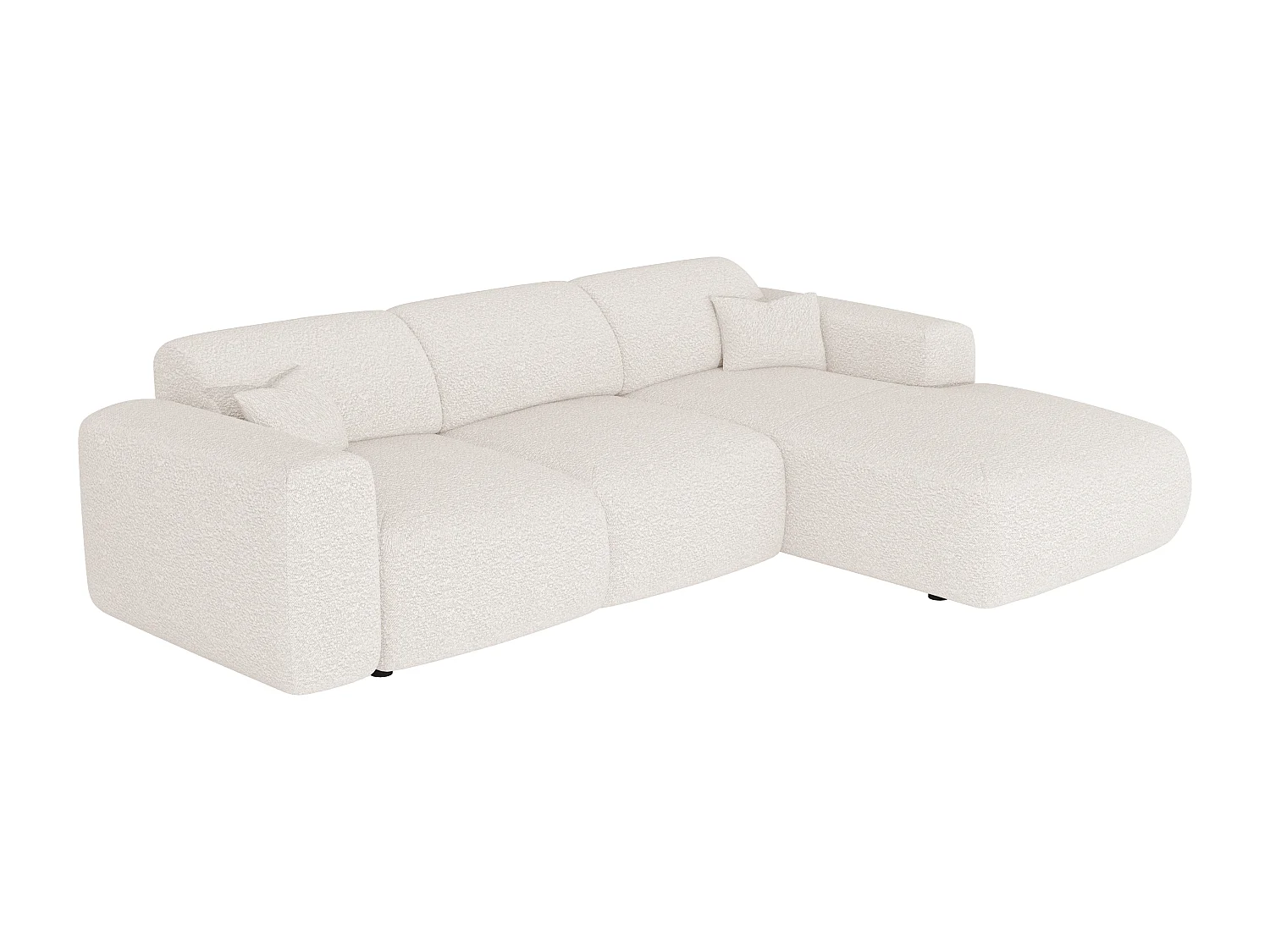 Grand canapé d'angle droit convertible en tissu bouclette blanc POGNI de Maison Céphy