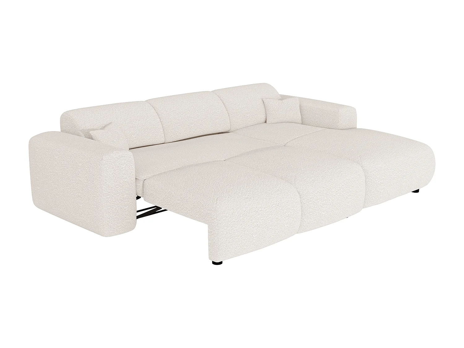 Grand canapé d'angle droit convertible en tissu bouclette blanc POGNI de Maison Céphy