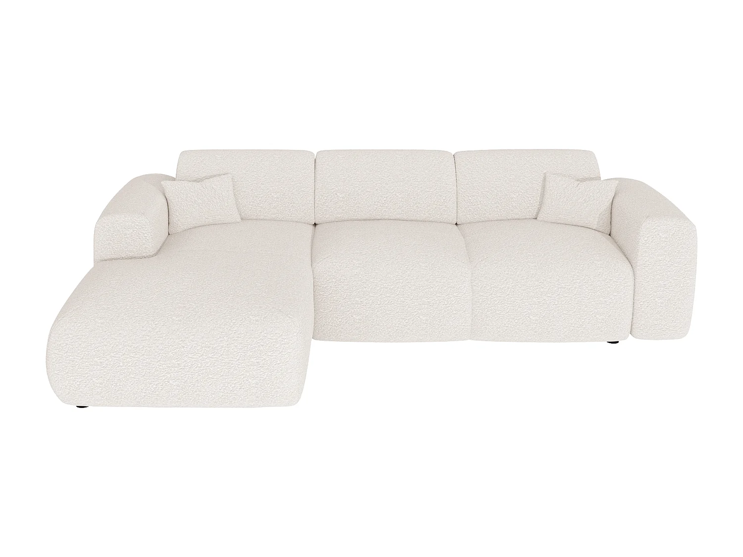 Grand canapé d'angle gauche convertible en tissu bouclette blanc POGNI de Maison Céphy