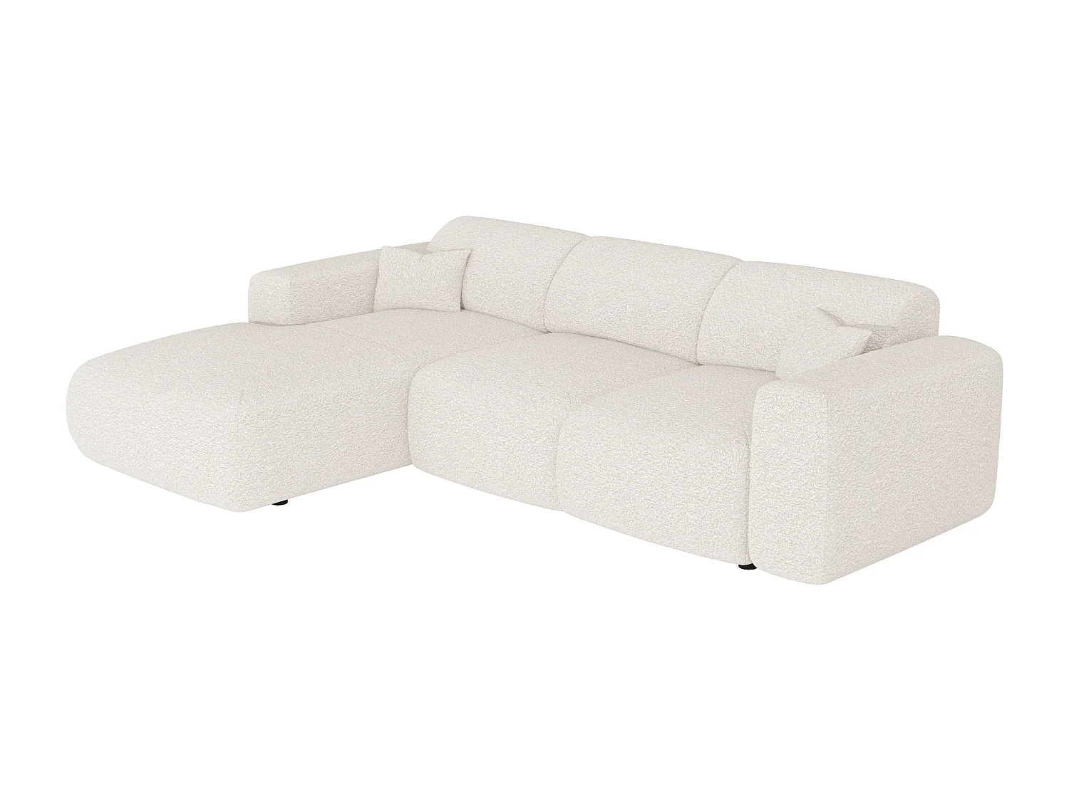 Grand canapé d'angle gauche convertible en tissu bouclette blanc POGNI de Maison Céphy