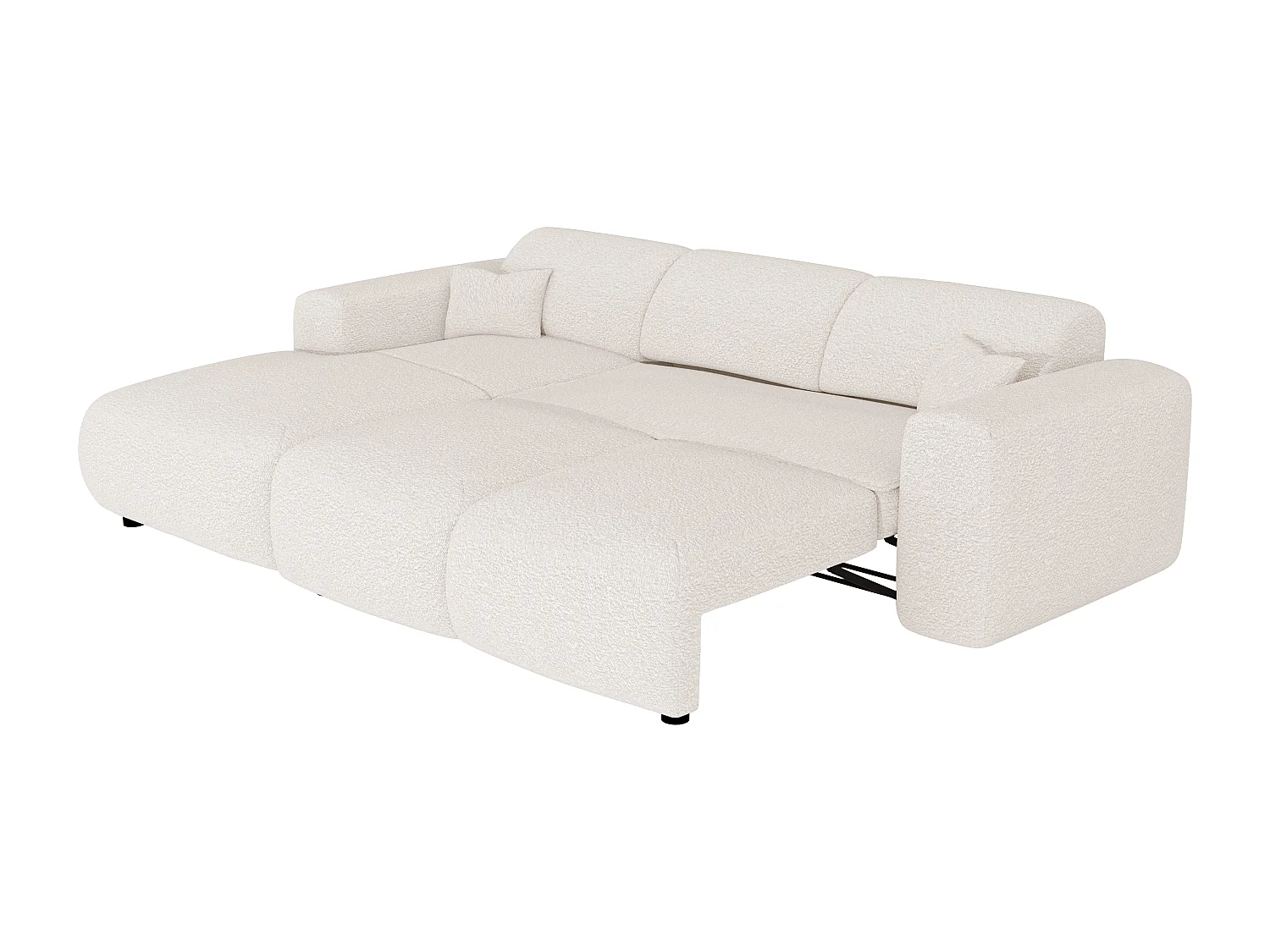 Grand canapé d'angle gauche convertible en tissu bouclette blanc POGNI de Maison Céphy