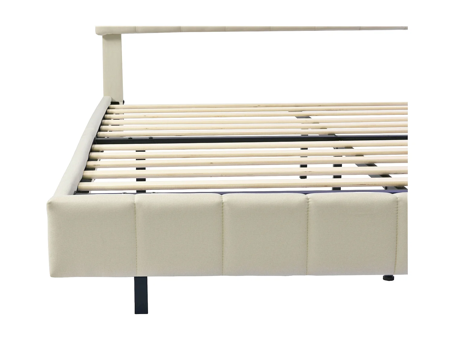 Lit rembourré 140x200 cm beige, cadre flottant avec éclairage LED, tête de lit design, lit double plat en lin confortable