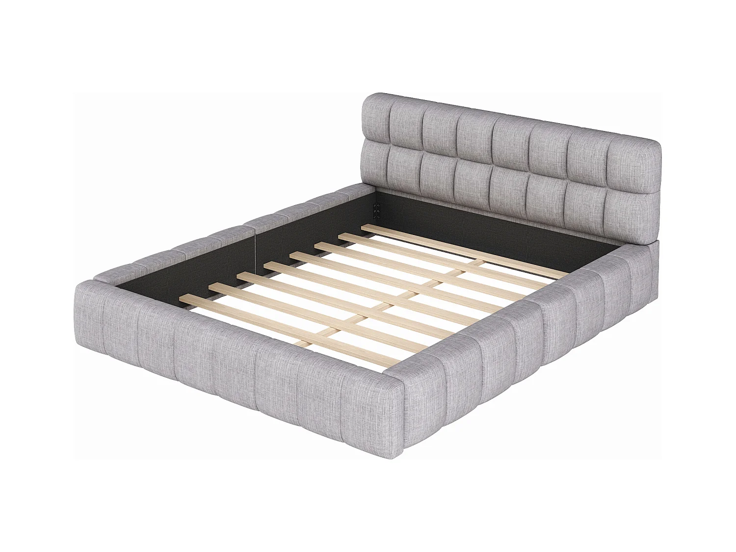 Lit capitonné 140 x 200 cm, Lit pour adolescent, Lit double avec dossier moelleux, Lit plat avec contour rembourré, Sommier en lin beige (Matelas non inclus)