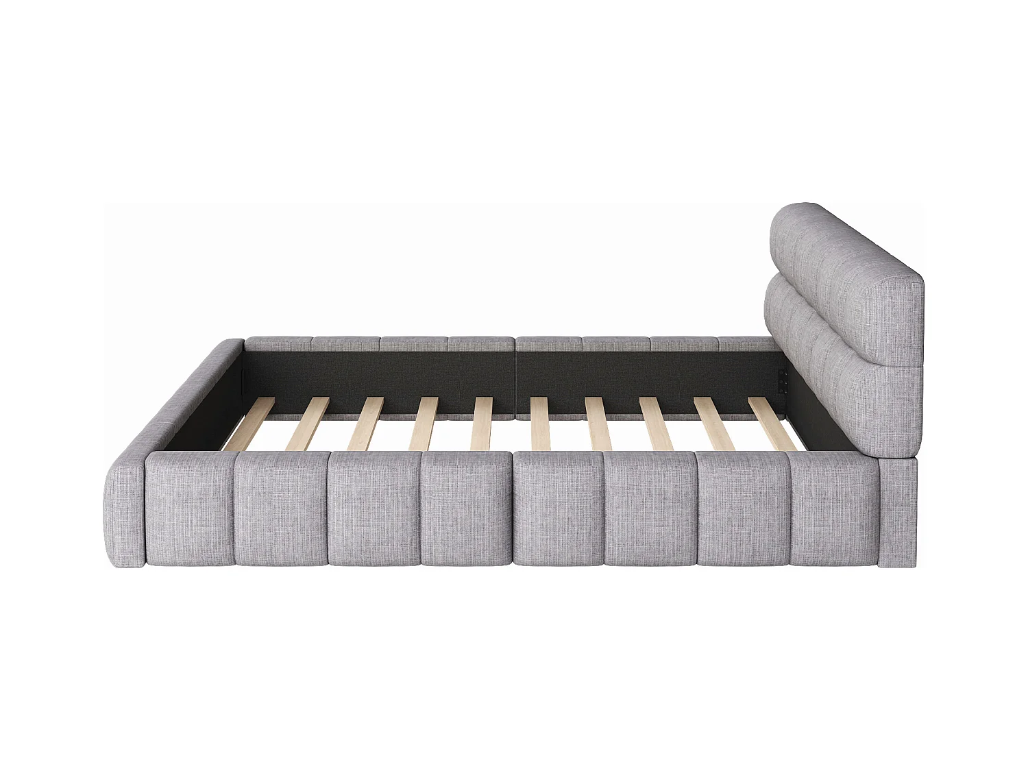 Lit capitonné 140 x 200 cm, Lit pour adolescent, Lit double avec dossier moelleux, Lit plat avec contour rembourré, Sommier en lin beige (Matelas non inclus)