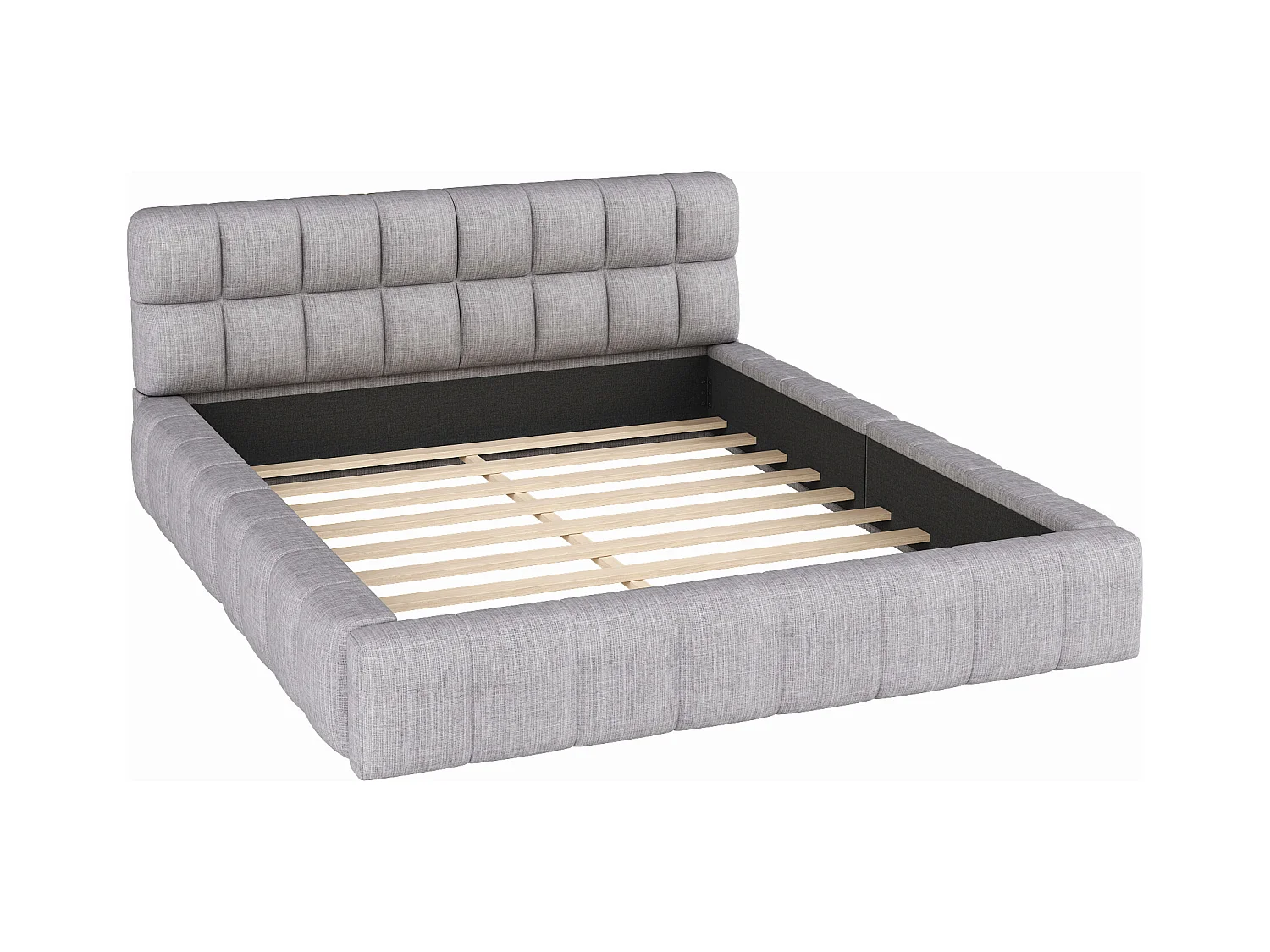 Lit capitonné 140 x 200 cm, Lit pour adolescent, Lit double avec dossier moelleux, Lit plat avec contour rembourré, Sommier en lin beige (Matelas non inclus)