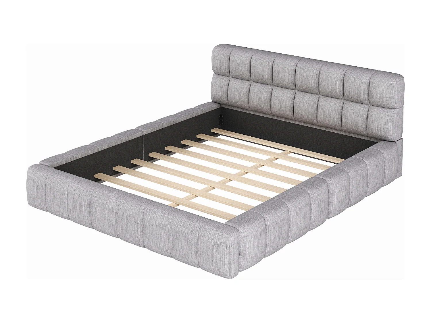 Lit capitonné 140 x 200 cm, Lit pour adolescent, Lit double avec dossier moelleux, Lit plat avec contour rembourré, Sommier en lin beige (Matelas non inclus)