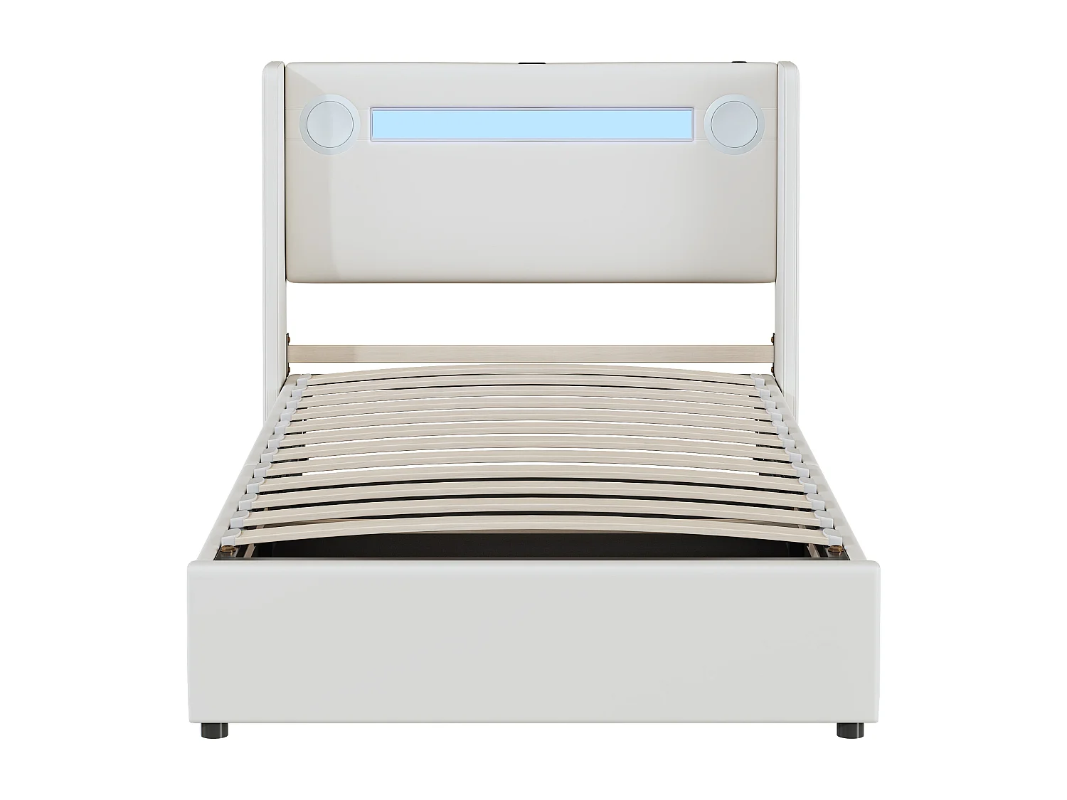 Lit Enfant 90 x 200 cm avec LED, Bluetooth et USB, en Cuir PU avec Rangement et Sommier à Lattes