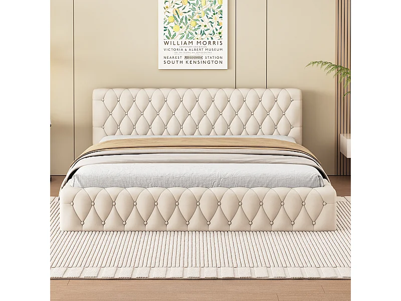 Lit Douillet 140 x 200 cm en Velours Beige - Parfait pour les Ados