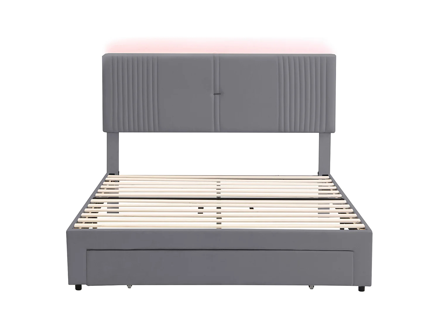 Lit 140 x 200 cm avec Éclairage, USB, Tête de Lit et Grand Tiroir, en Velours Gris