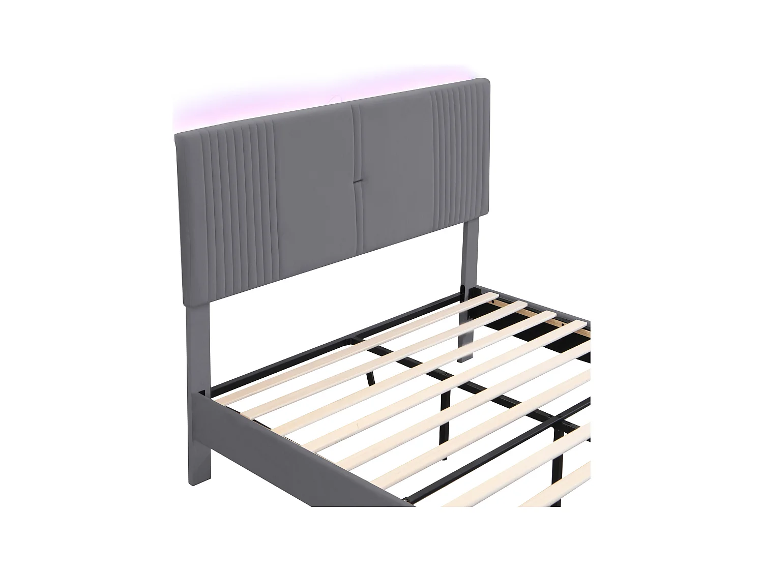 Lit 140 x 200 cm avec Éclairage, USB, Tête de Lit et Grand Tiroir, en Velours Gris