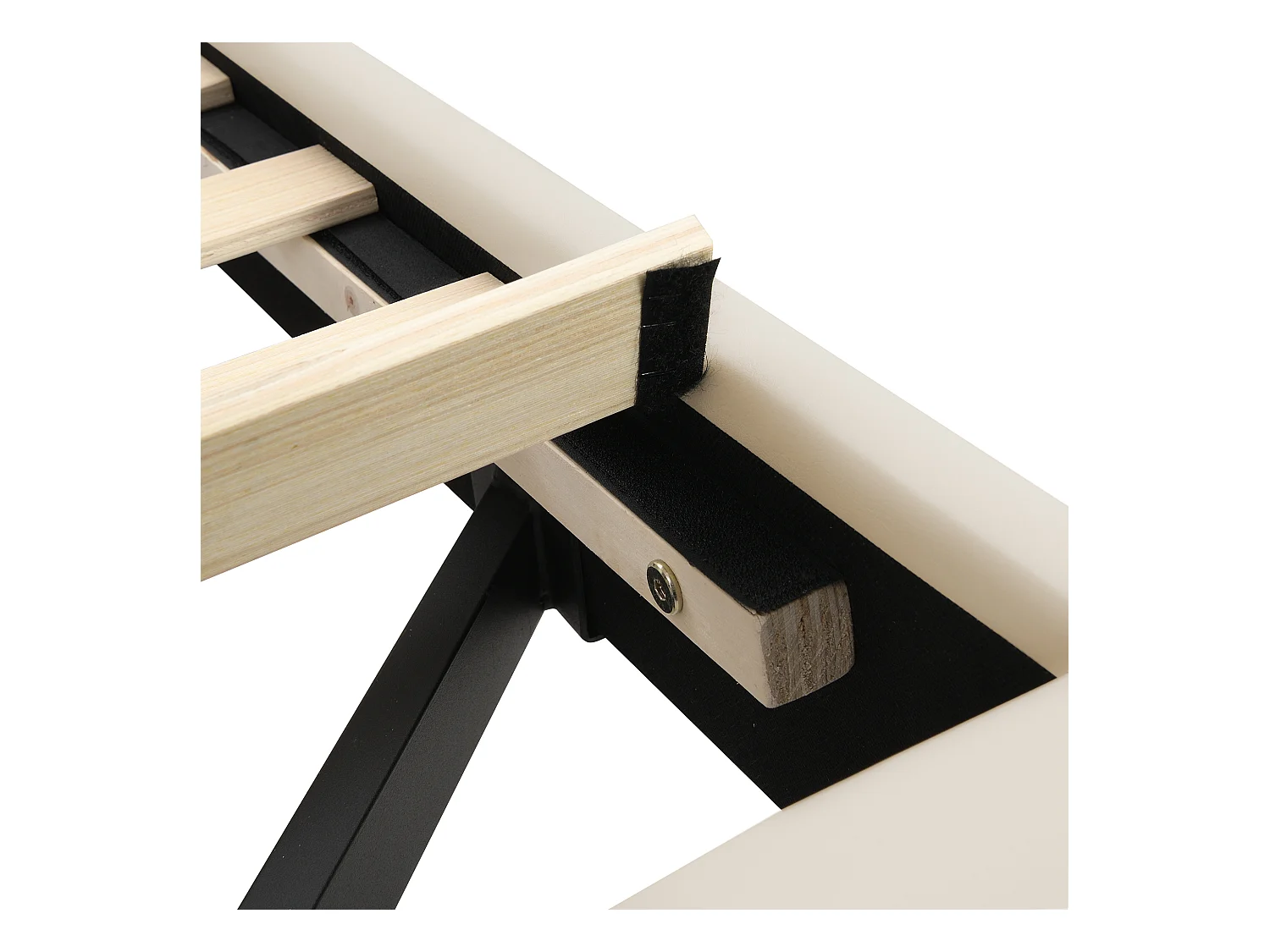 Lit Polster 140 x 200 cm, cadre flottant rembourré avec éclairage LED et design de tête de lit, lit double / lit d'appoint en lin beige doux.