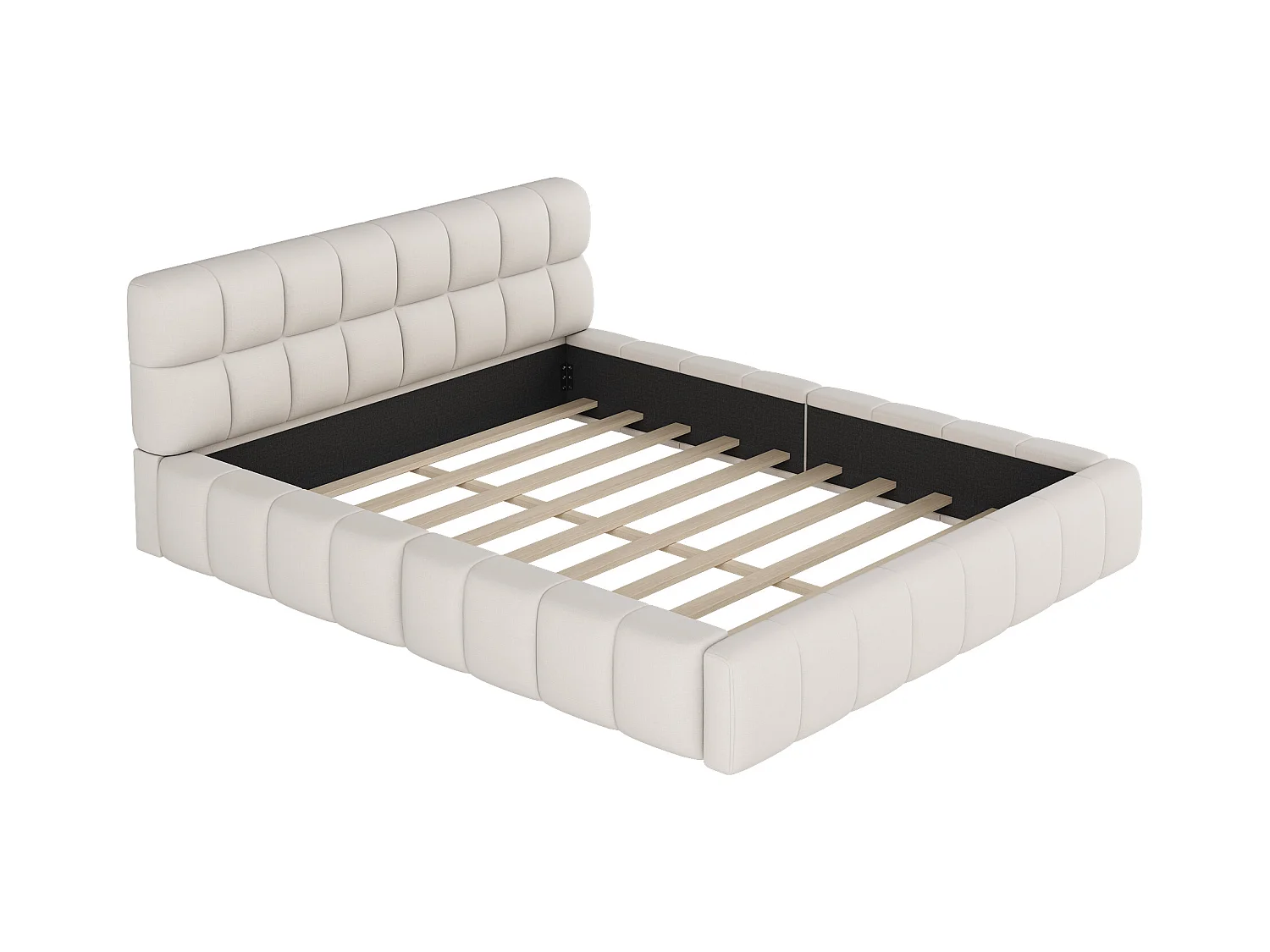 Lit capitonné 140 x 190 cm, Lit pour adolescent, Lit double avec dossier moelleux, Lit plat avec contour rembourré, Sommier en lin gris (Matelas non inclus)