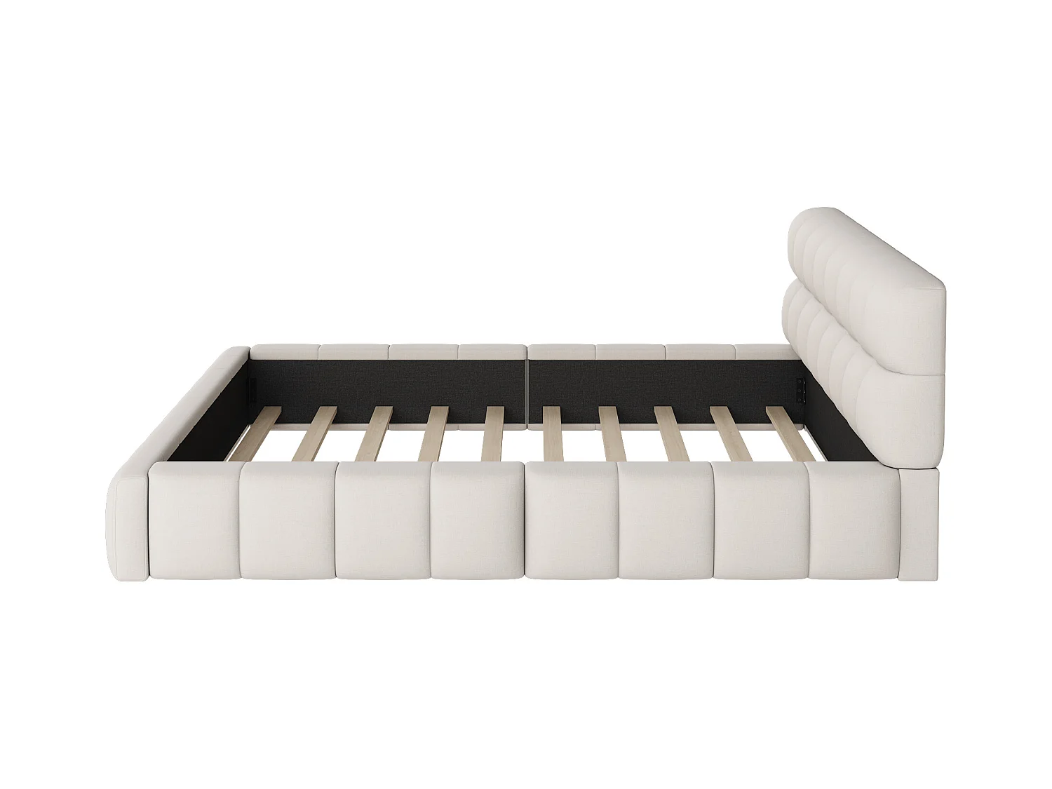 Lit capitonné 140 x 190 cm, Lit pour adolescent, Lit double avec dossier moelleux, Lit plat avec contour rembourré, Sommier en lin gris (Matelas non inclus)