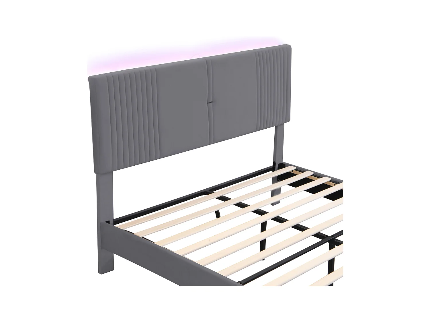 Lit 160 x 200 cm avec Éclairage, USB, Tête de Lit et Grand Tiroir, en Velours Gris