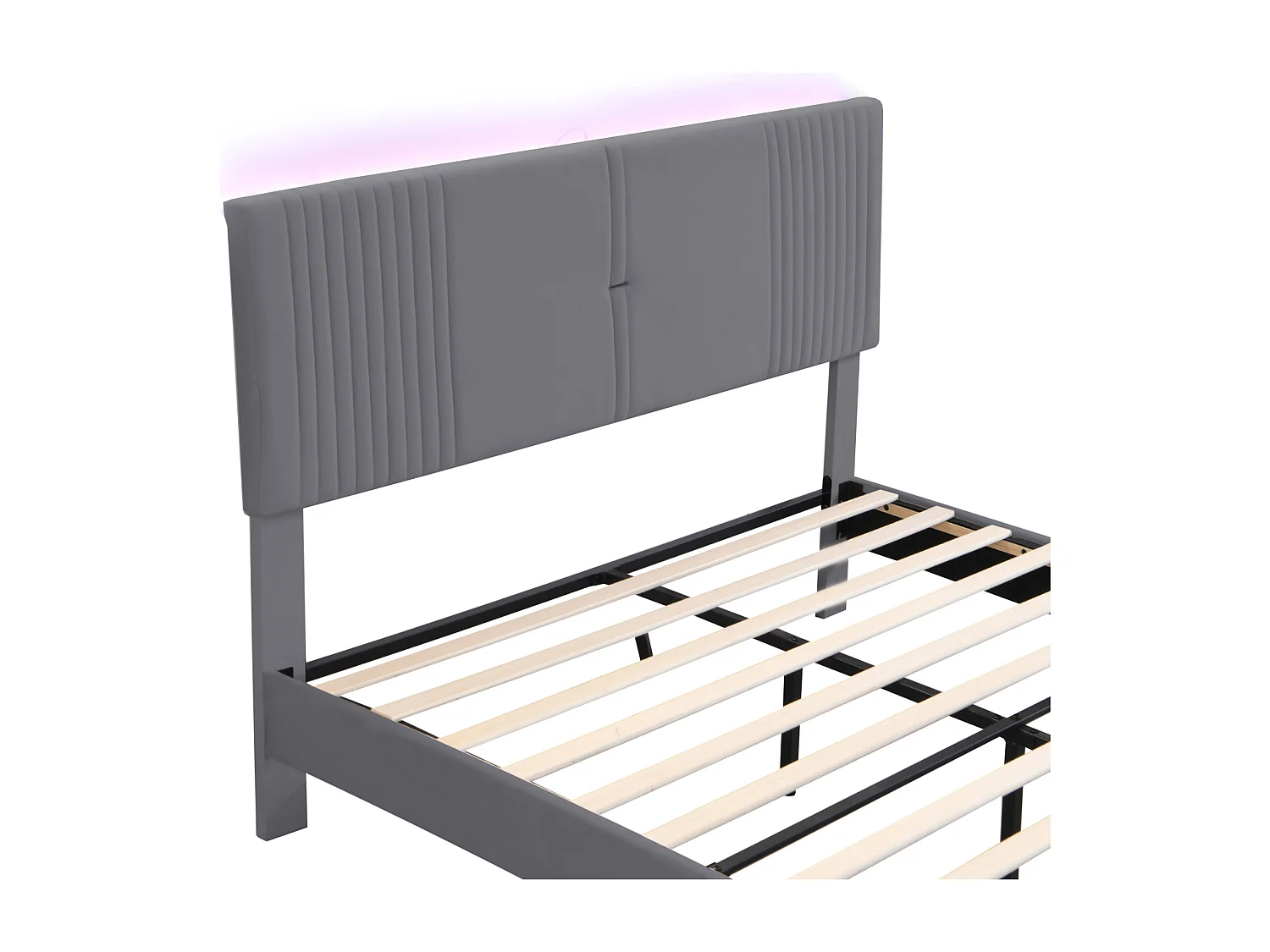 Lit 160 x 200 cm avec Éclairage, USB, Tête de Lit et Grand Tiroir, en Velours Gris