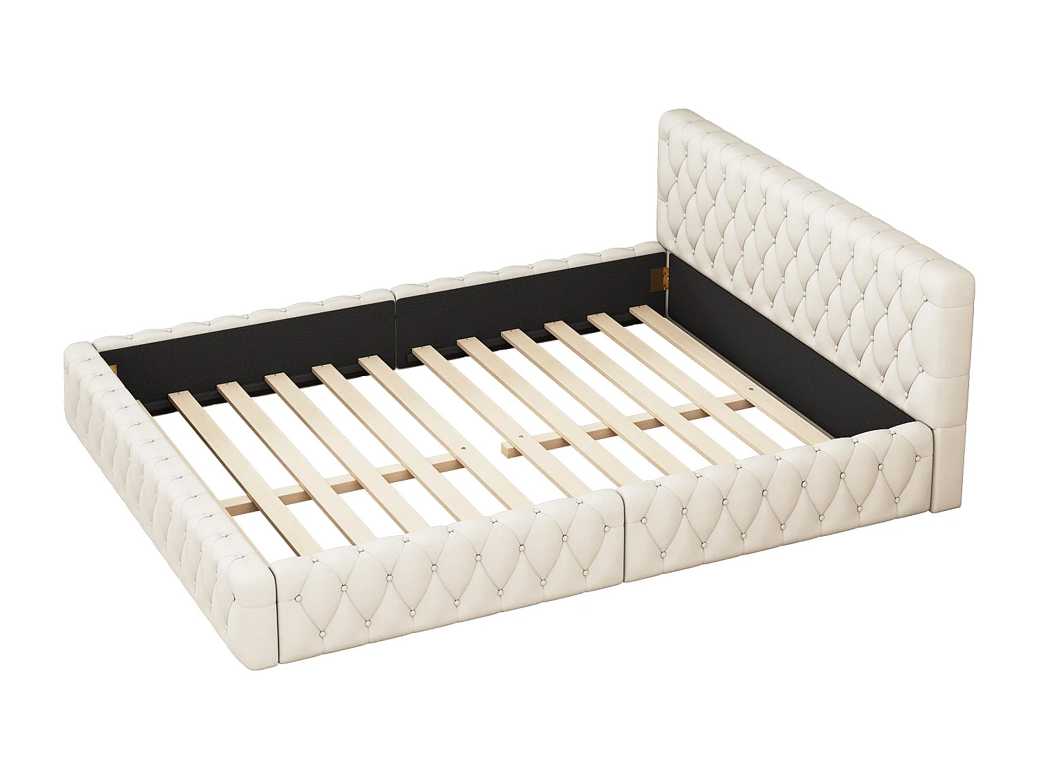 Lit capitonné 140 x 200 cm, Lit pour adolescent, Lit double avec dossier moelleux, Sommier en lin gris (Matelas non inclus)