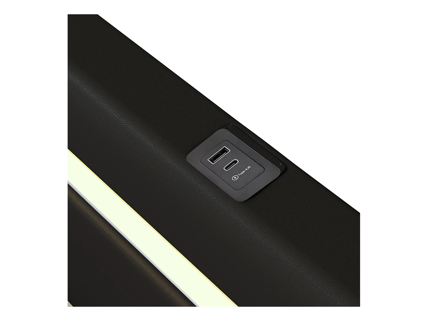 Lit 160 x 200 cm avec LED, Bluetooth et USB, en Cuir PU avec Rangement et Sommier, Noir