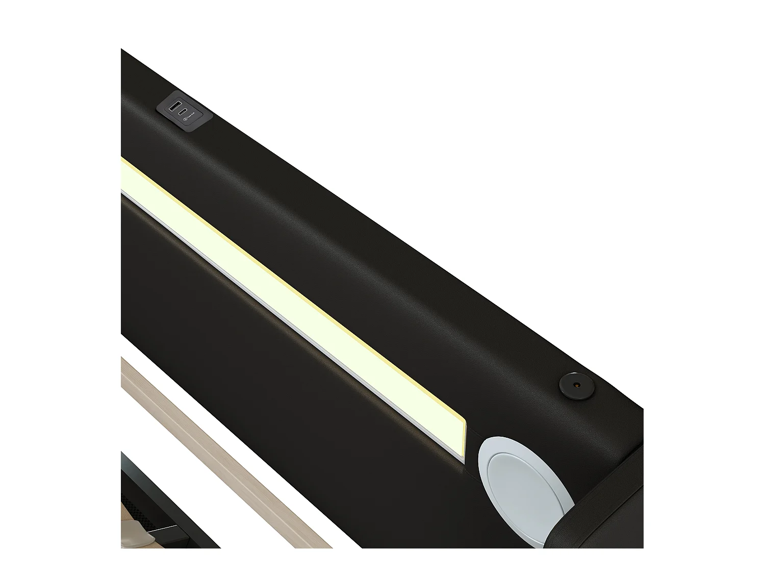 Lit 160 x 200 cm avec LED, Bluetooth et USB, en Cuir PU avec Rangement et Sommier, Noir