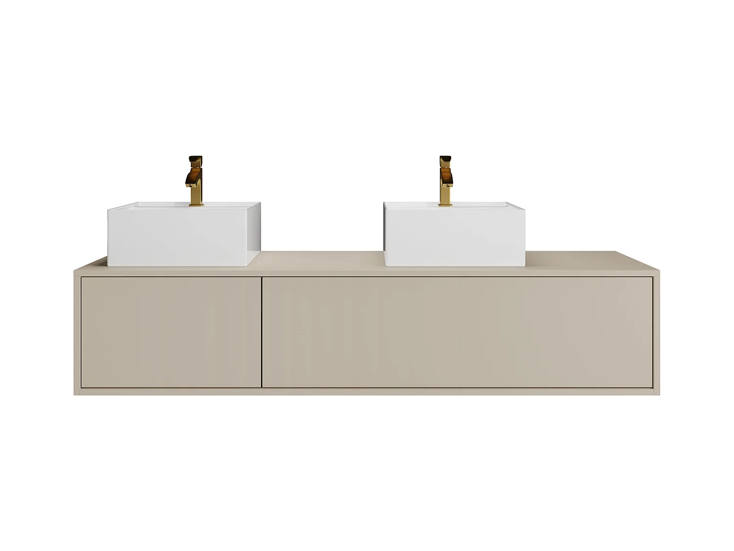 Meuble de salle de bain suspendu coloris beige avec double vasque carrée - L150 cm - ISAURE II