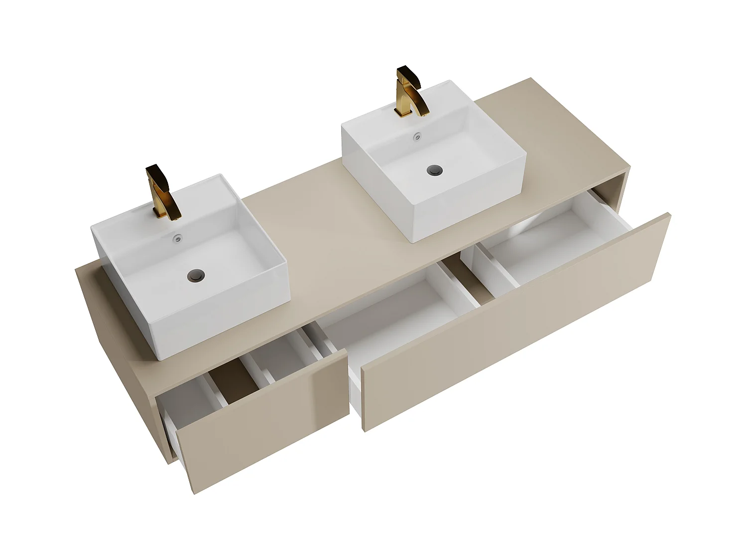 Meuble de salle de bain suspendu coloris beige avec double vasque carrée - L150 cm - ISAURE II