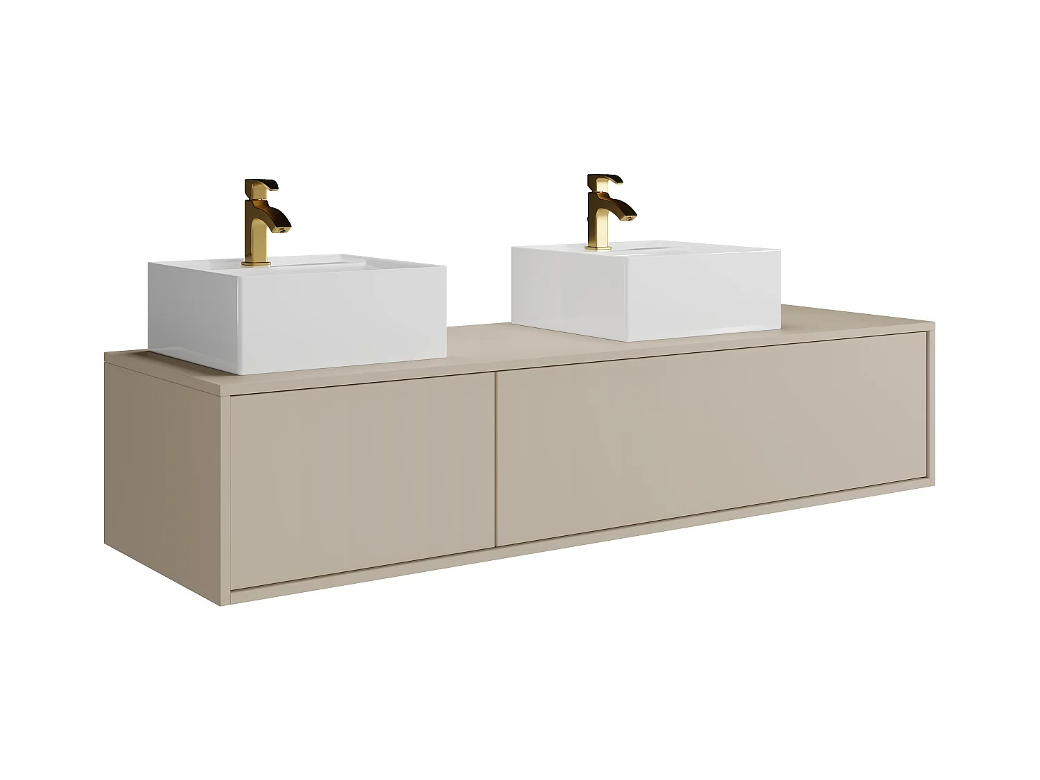 Meuble de salle de bain suspendu coloris beige avec double vasque carrée - L150 cm - ISAURE II