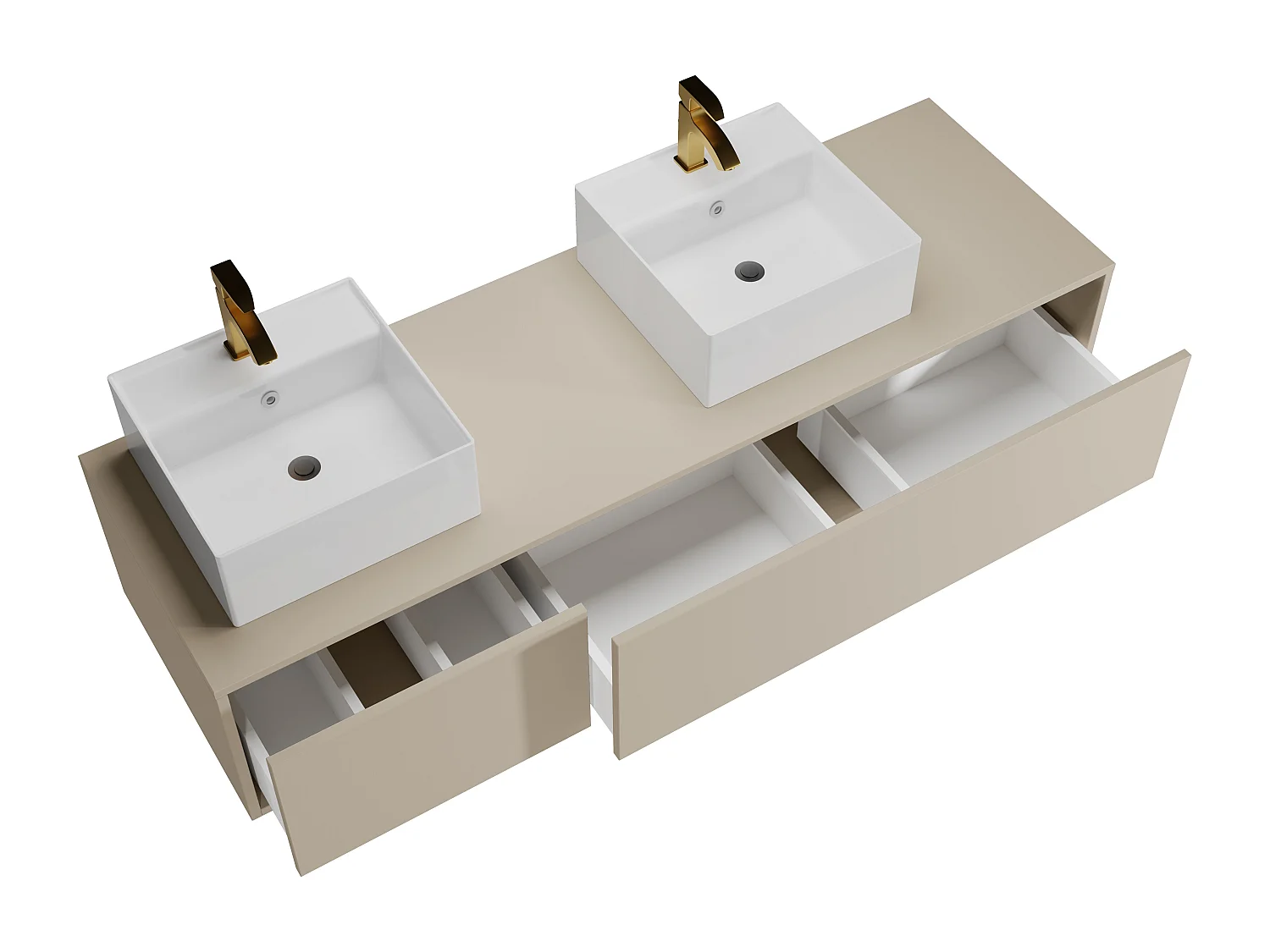 Mueble de baño flotante color beige con doble lavabo cuadrado - L150 cm - ISAURE II