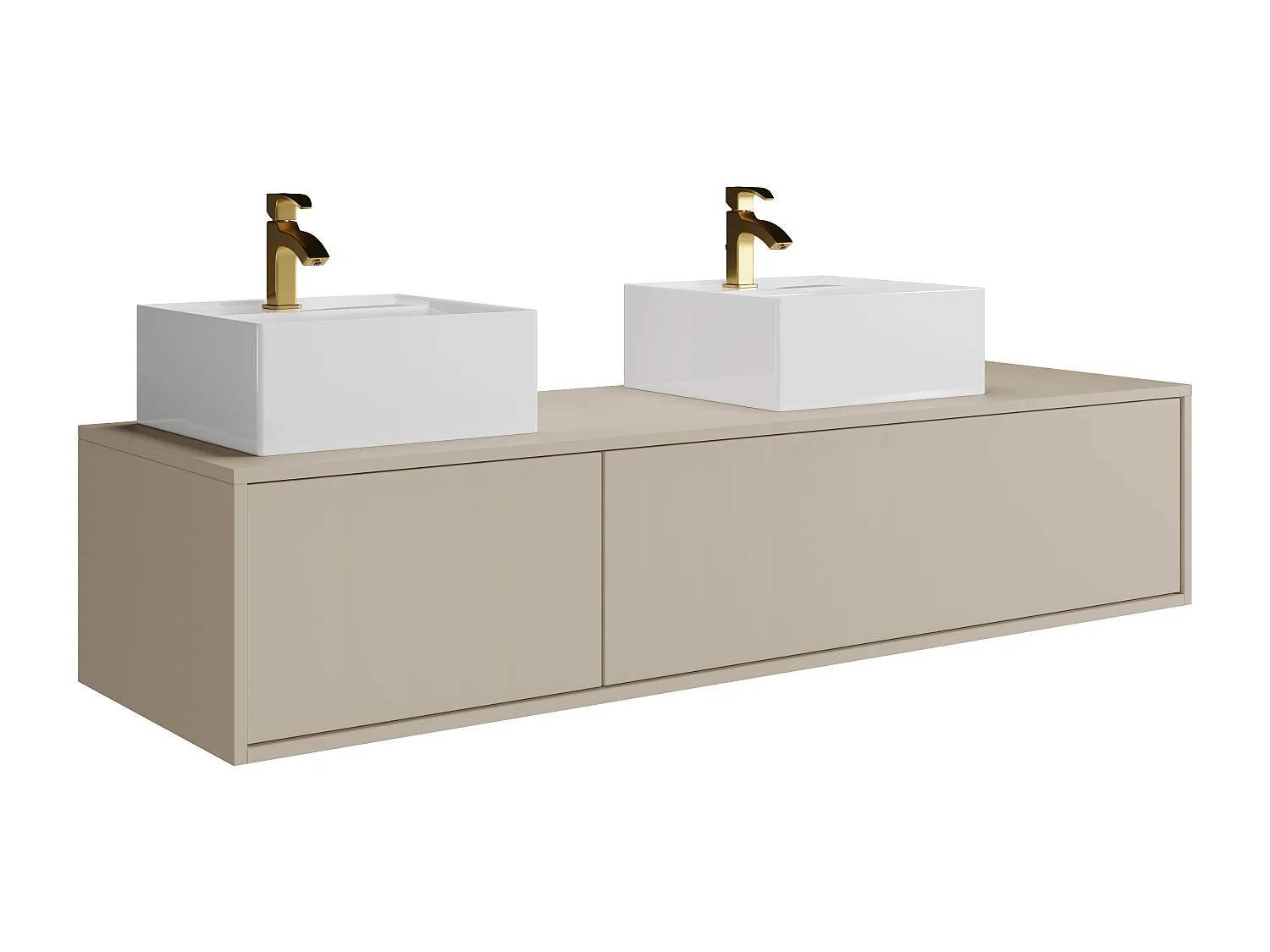 Mueble de baño flotante color beige con doble lavabo cuadrado - L150 cm - ISAURE II