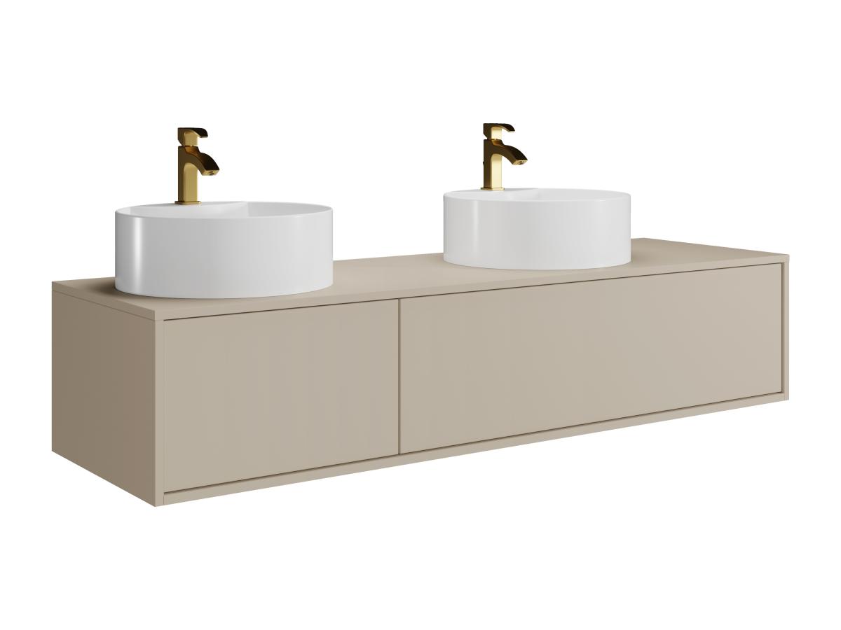 Waschbeckenunterschrank hängend mit Doppelwaschbecken rund - Beige - L150 c günstig online kaufen
