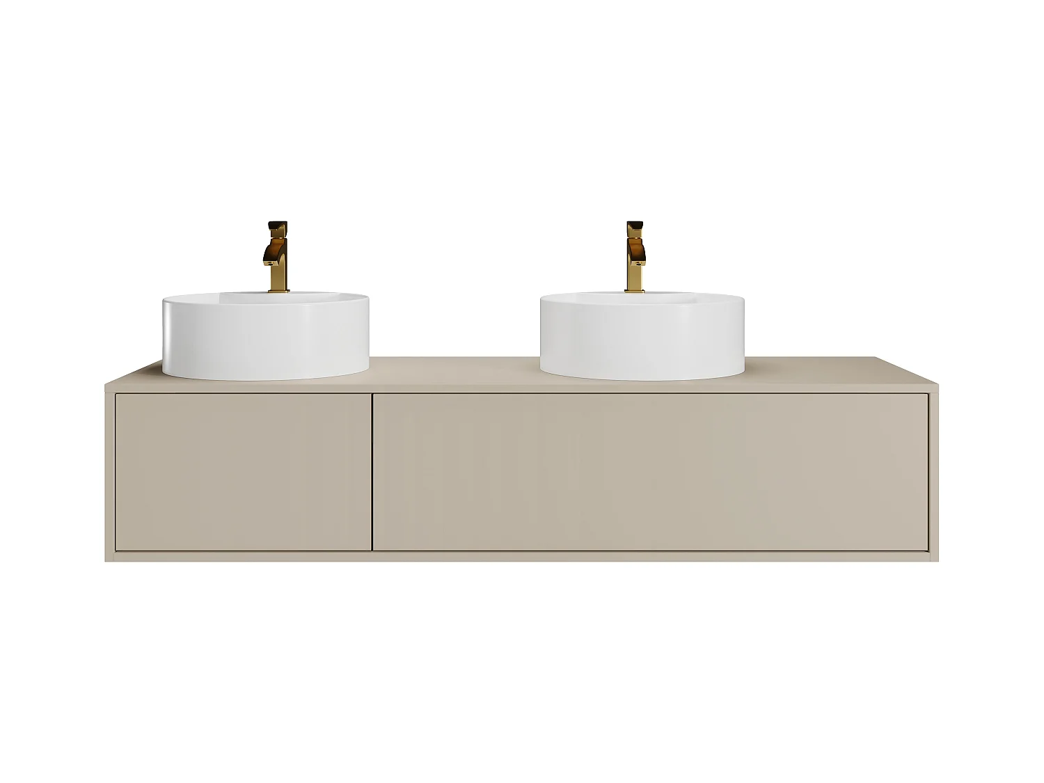 Meuble de salle de bain suspendu coloris beige avec double vasque ronde - L150 cm - ISAURE II