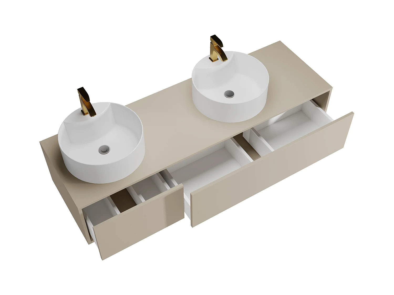 Meuble de salle de bain suspendu coloris beige avec double vasque ronde - L150 cm - ISAURE II