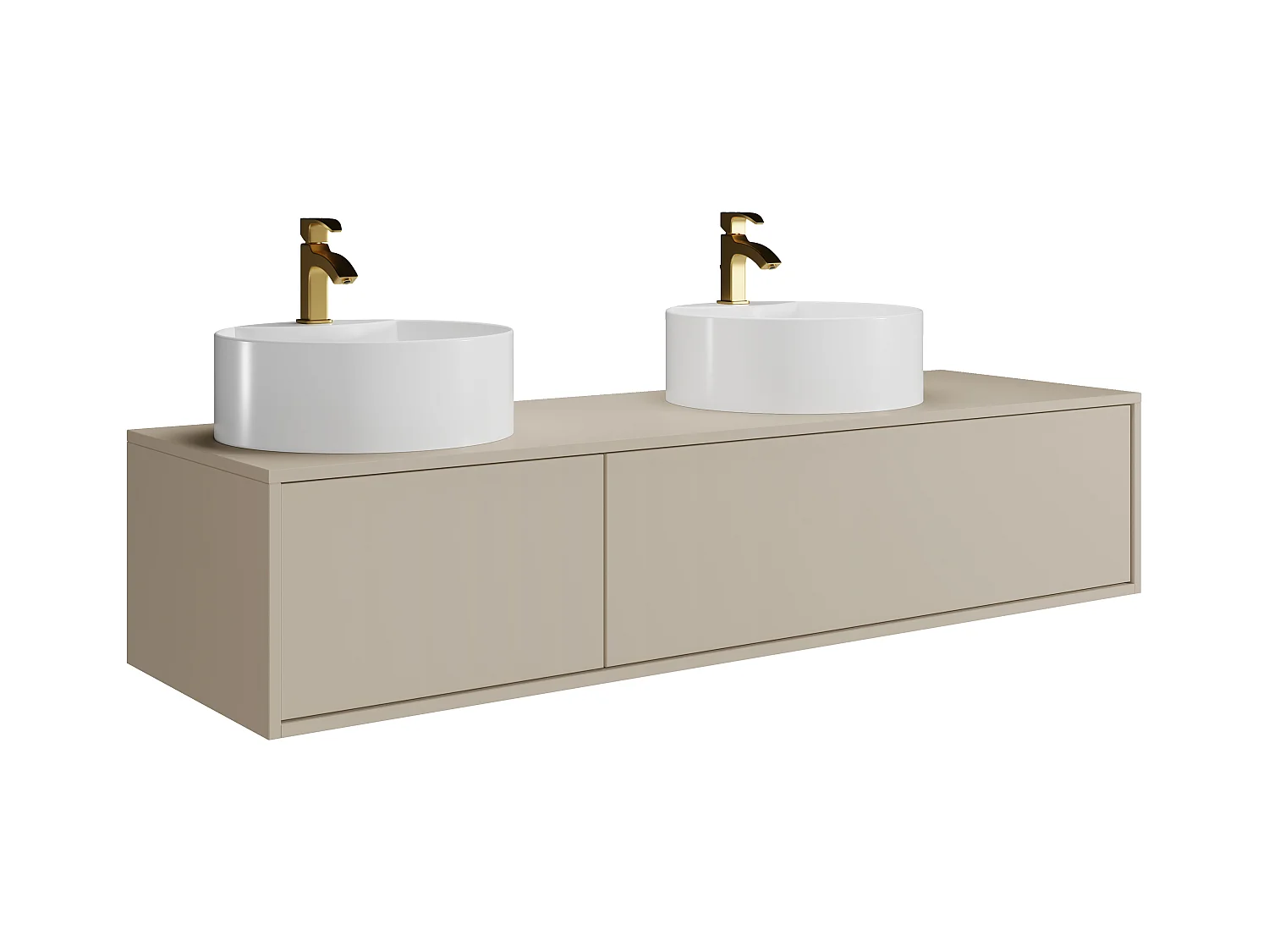 Meuble de salle de bain suspendu coloris beige avec double vasque ronde - L150 cm - ISAURE II