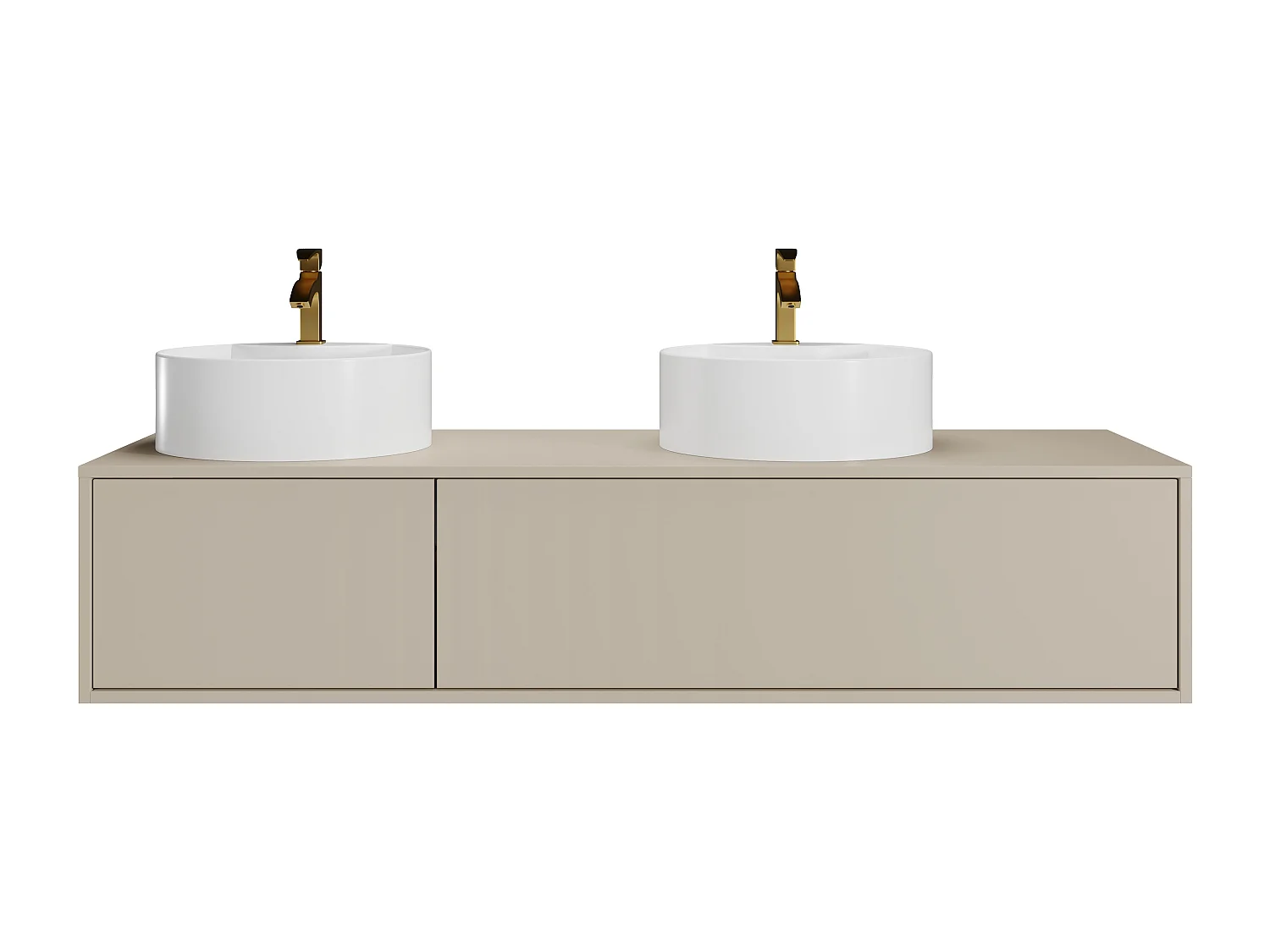 Mueble de baño flotante color beige con doble lavabo redondo - L150 cm - ISAURE II