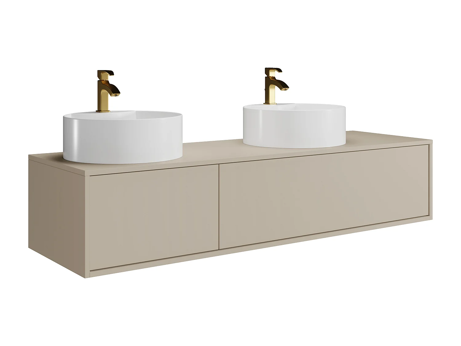 Mueble de baño flotante color beige con doble lavabo redondo - L150 cm - ISAURE II