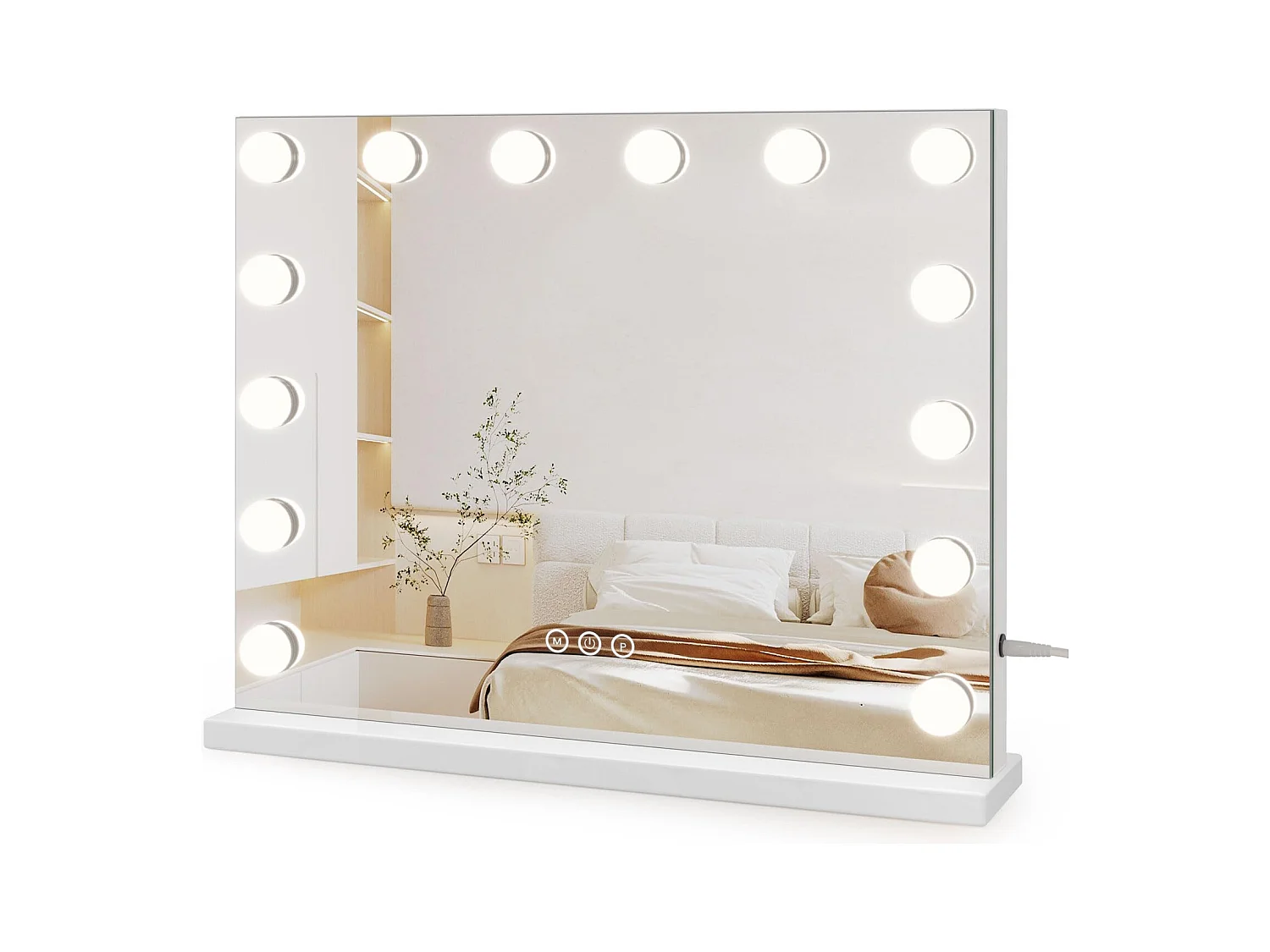 Miroir Maquillage Hollywood LED 14 Lumières, Contrôle Tactile, 3 Modes, Luminosité Réglable, 50x42cm, Blanc [Classe F]