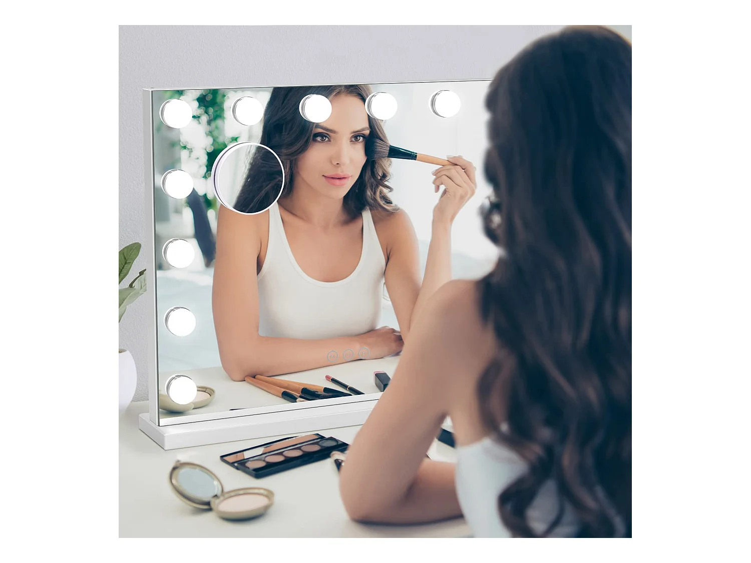 Miroir Maquillage Hollywood LED 14 Lumières, Contrôle Tactile, 3 Modes, Luminosité Réglable, 50x42cm, Blanc [Classe F]