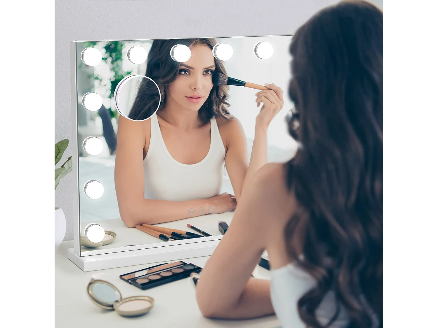 Miroir Maquillage Hollywood LED 14 Lumières, Contrôle Tactile, 3 Modes, Luminosité Réglable, 50x42cm, Blanc [Classe F]