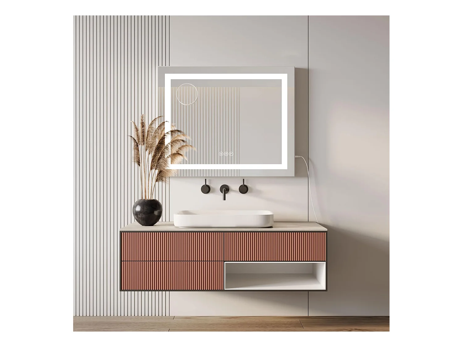 Miroir Maquillage LED 58x48cm, Hollywood, 3 Modes, Luminosité Réglable, Contrôle Tactile, Table ou Mur, Blanc