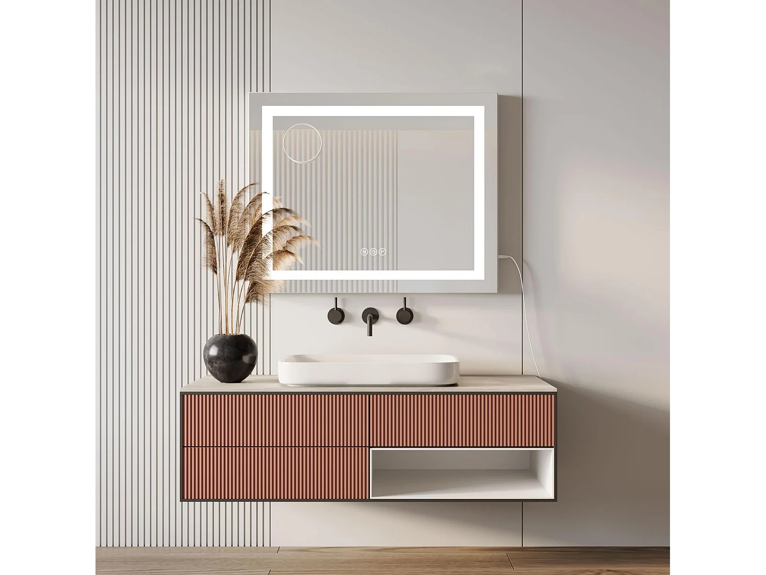 Miroir Maquillage LED 58x48cm, Hollywood, 3 Modes, Luminosité Réglable, Contrôle Tactile, Table ou Mur, Blanc