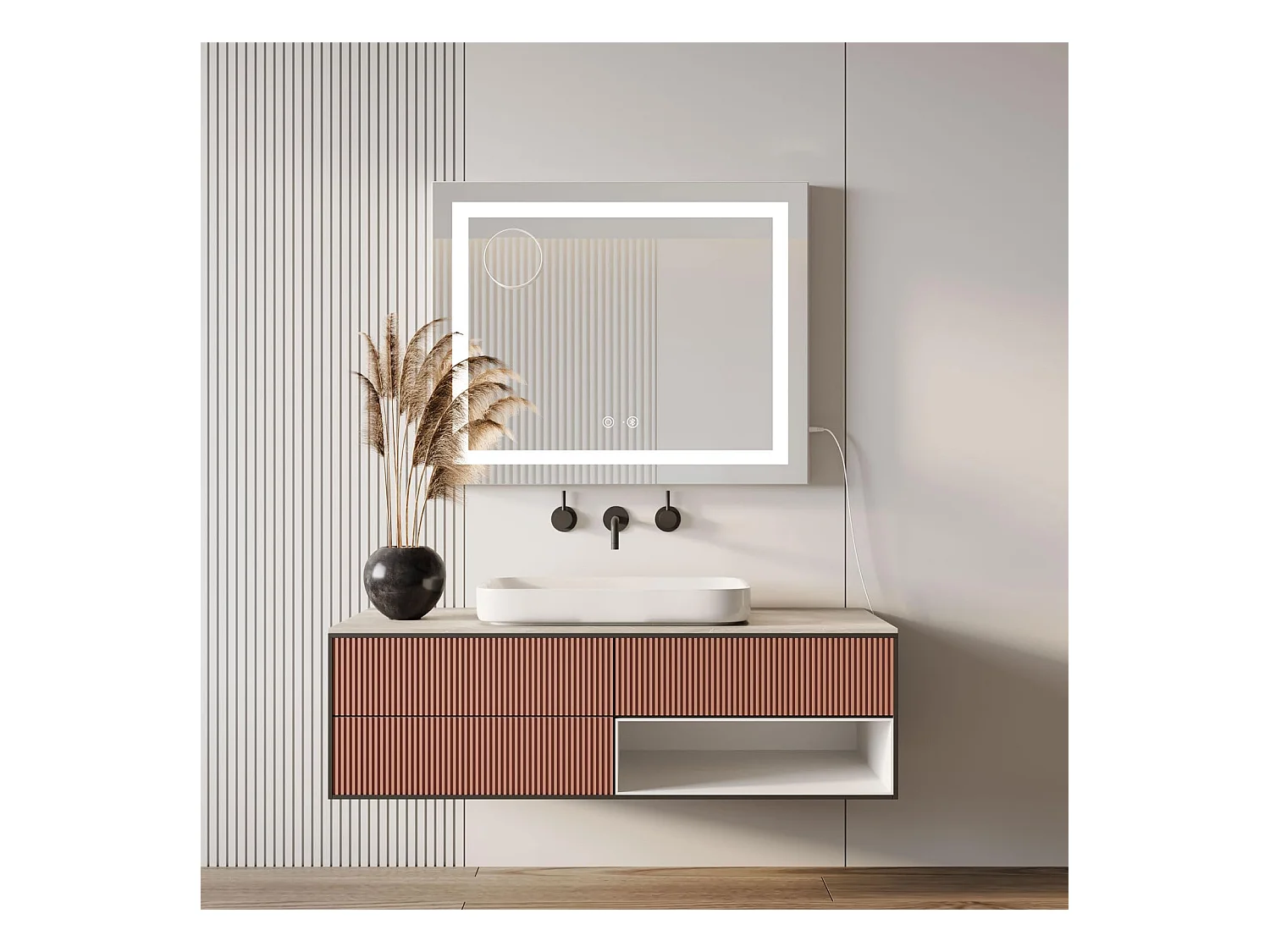 Hollywood Bluetooth LED make-upspiegel 58x48cm, 3 standen, instelbare helderheid, touch, USB/Type-C, tafel of muur, wit